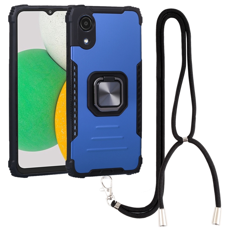 

For Samsung Galaxy A03 Core Lanyard Aluminum and TPU Phone Case(Blue)