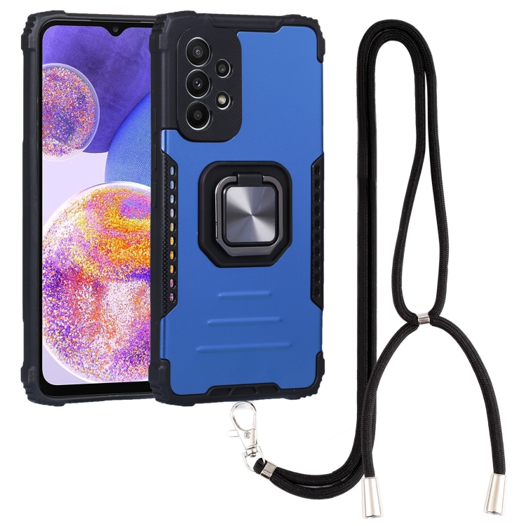 

For Samsung Galaxy A23 5G Lanyard Aluminum and TPU Phone Case(Blue)