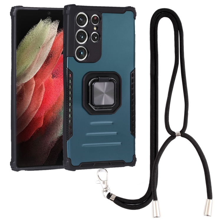

For Samsung Galaxy S22 Ultra 5G Lanyard Aluminum and TPU Phone Case(Green)