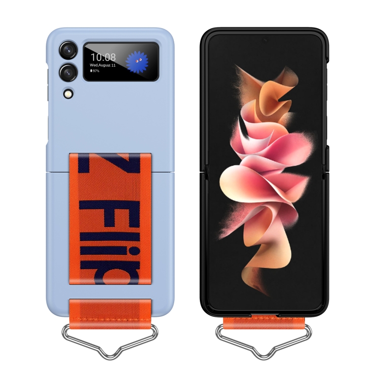 

For Samsung Galaxy Z Flip3 5G PC Shockproof Folding Protective Phone Case with Lanyard(Lavender Blue)