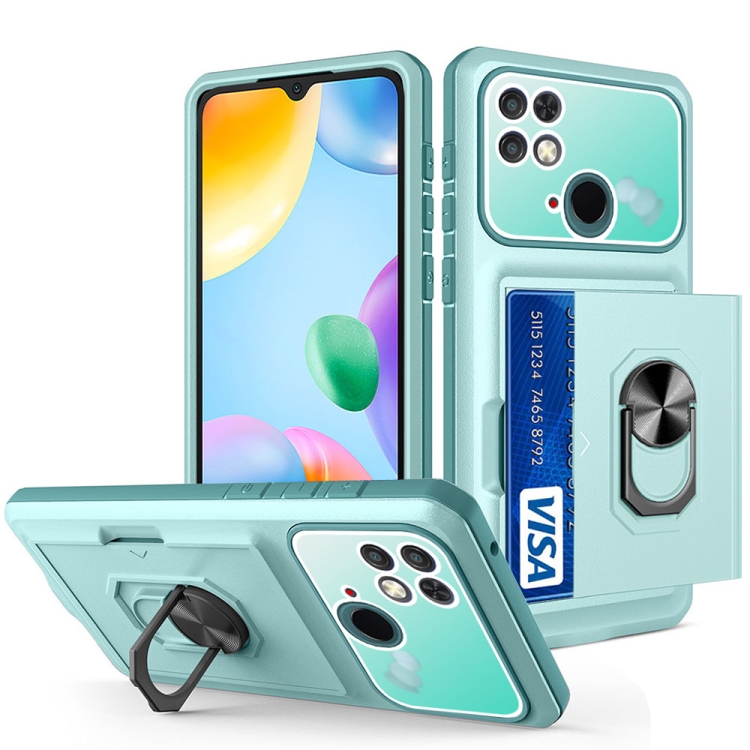 

For Xiaomi Redmi 10C Card Ring Holder PC + TPU Phone Case(Light Green)