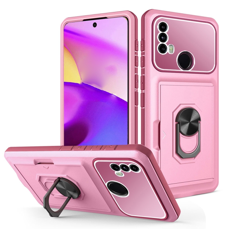 

For Motorola Moto E40 / E20 Card Ring Holder PC + TPU Phone Case(Pink+Wine Red)