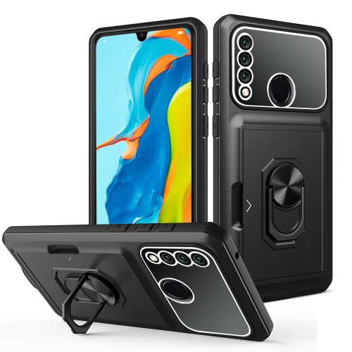 

For Huawei P30 Lite Card Ring Holder PC + TPU Phone Case(Black)