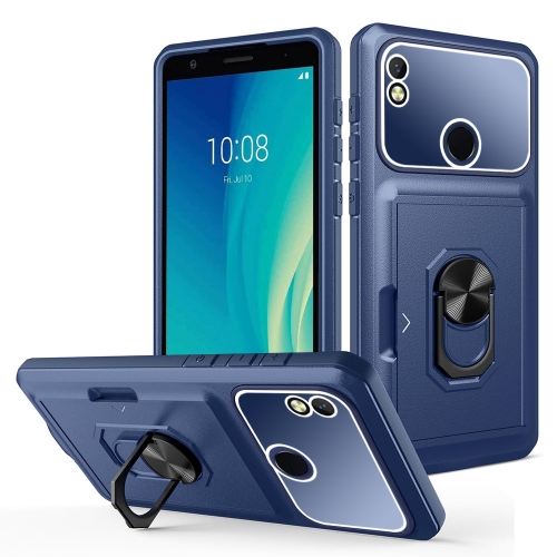 For ZTE Blade L210 Card Ring Holder PC + TPU Phone Case(Blue)