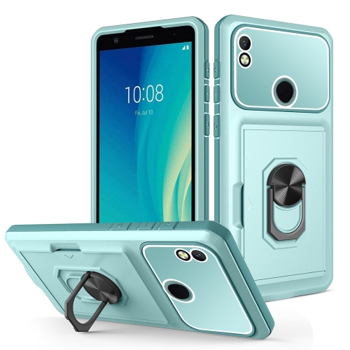 For ZTE Blade L210 Card Ring Holder PC + TPU Phone Case(Light Green)
