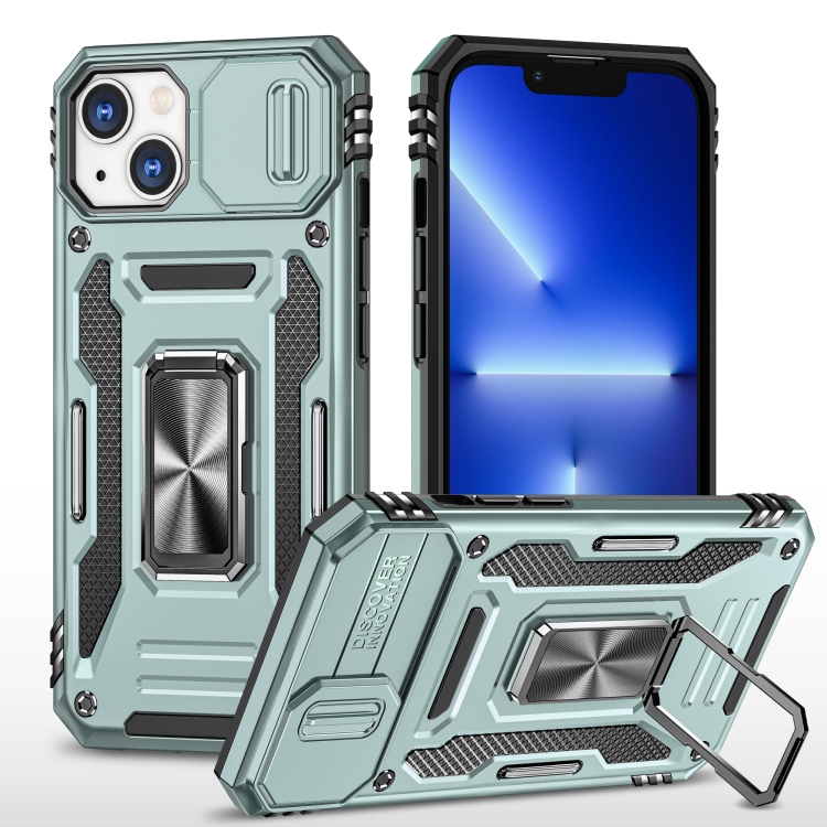 

For iPhone 14 Armor PC + TPU Camera Shield Phone Case (Alpine Green)