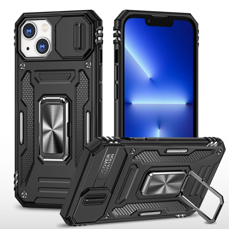 

For iPhone 14 Plus Armor PC + TPU Camera Shield Phone Case (Black)