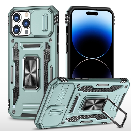 

For iPhone 14 Pro Armor PC + TPU Camera Shield Phone Case(Alpine Green)