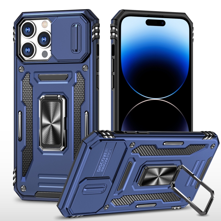 

For iPhone 14 Pro Max Armor PC + TPU Camera Shield Phone Case (Navy Blue)