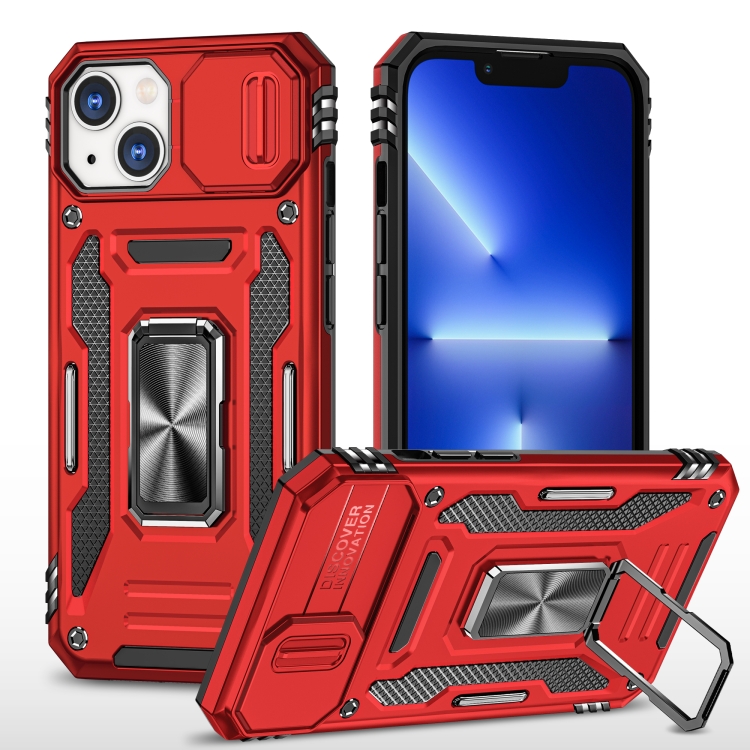 

For iPhone 13 Armor PC + TPU Camera Shield Phone Case(Red)
