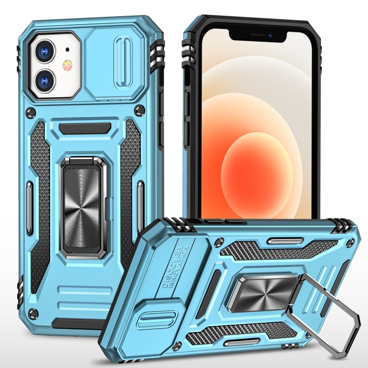 

For iPhone 12 Armor PC + TPU Camera Shield Phone Case(Light Blue)