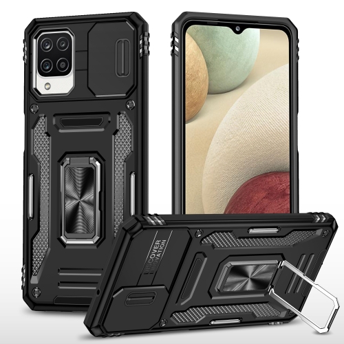 

For Samsung Galaxy A12 5G/4G / M12 / F12 Armor PC + TPU Camera Shield Phone Case(Black)