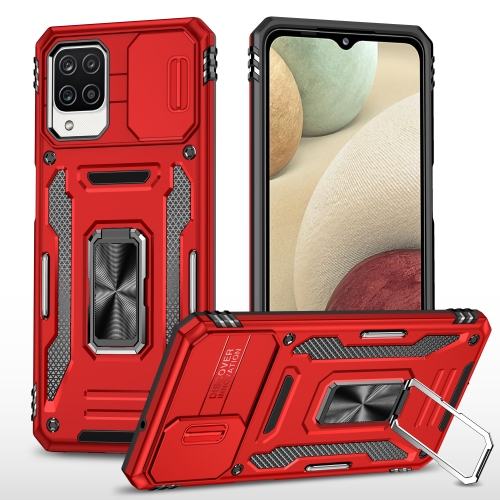 

For Samsung Galaxy A12 5G/4G / M12 / F12 Armor PC + TPU Camera Shield Phone Case(Red)