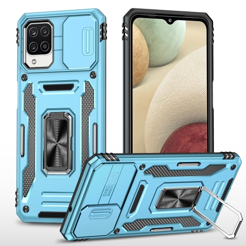 

For Samsung Galaxy A12 5G/4G / M12 / F12 Armor PC + TPU Camera Shield Phone Case(Light Blue)