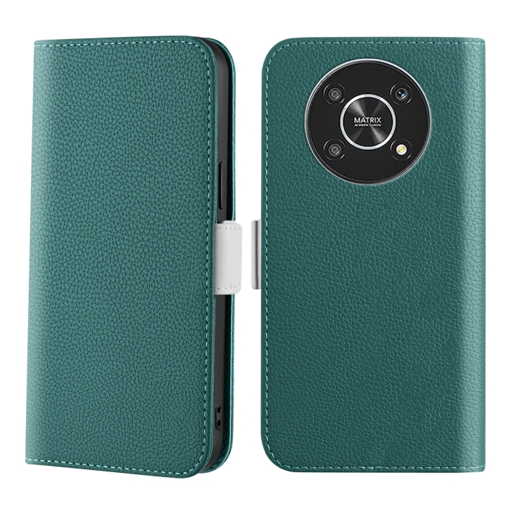 

For Honor Magic4 Lite Candy Color Litchi Texture Leather Phone Case(Dark Green)