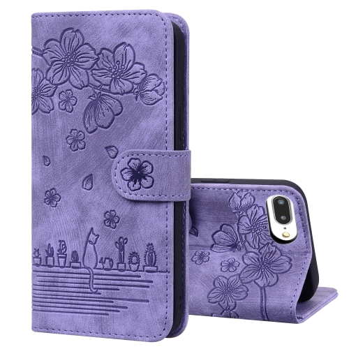 

Cartoon Sakura Cat Embossed Leather Case For iPhone 7 Plus / 8 Plus(Purple)