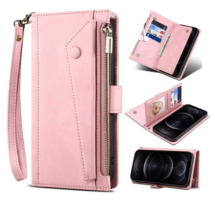

For iPhone 14 Retro Frosted RFID Flip Leather Phone Case (Rose Gold)