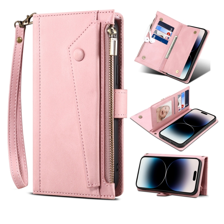 

For iPhone 14 Pro Retro Frosted RFID Flip Leather Phone Case(Rose Gold)