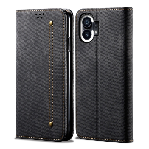 

For Noting Phone 1 Denim Texture Casual Style Leather Phone Case(Black)