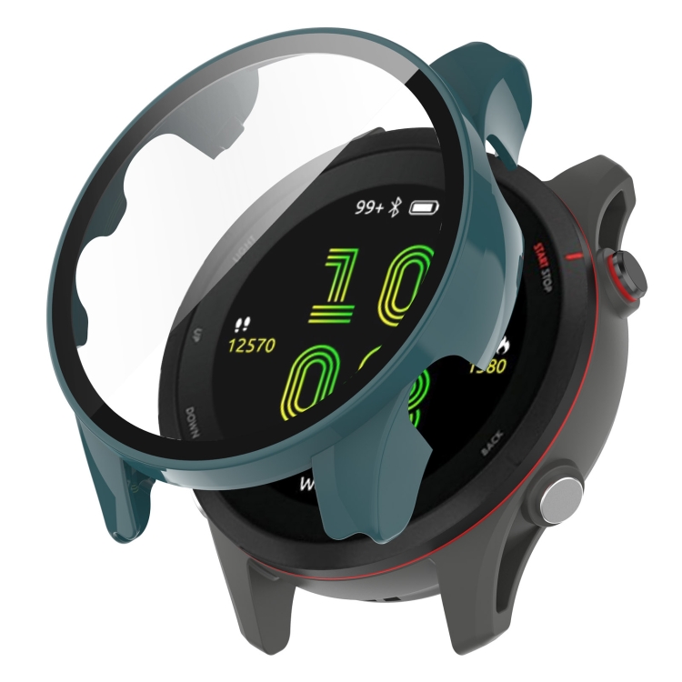 

For Garmin Forerunner 255 PC Tempered Film Full Body Watch Case(Pine Needle Green)