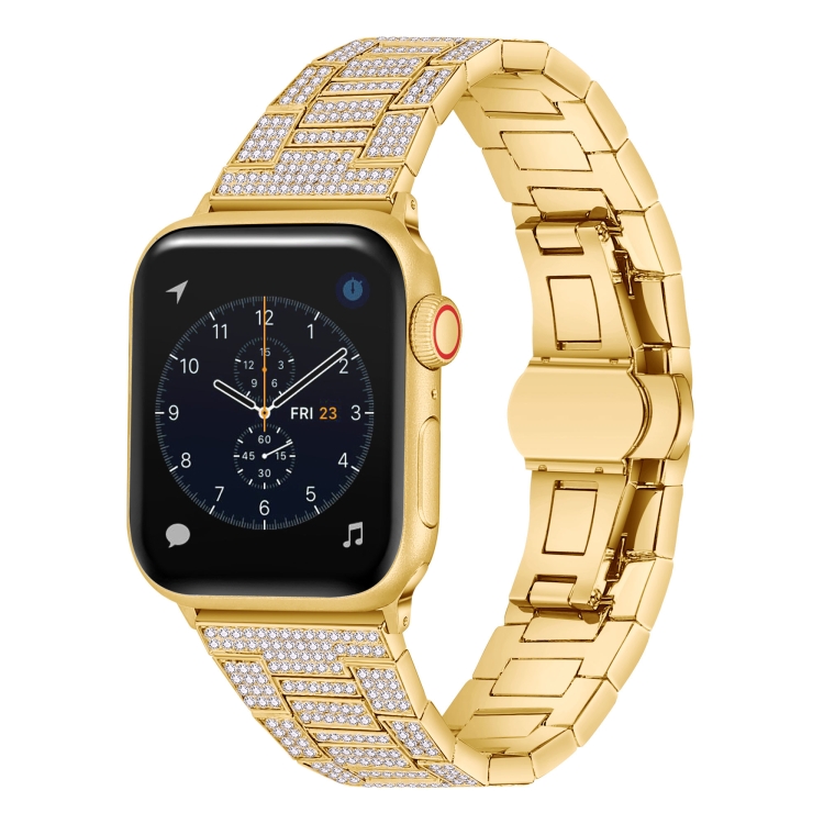 

Diamond Metal Watch Band For Apple Watch Series 7 45mm / 6&SE&5&4 44mm / 3&2&1 42mm(Gold)