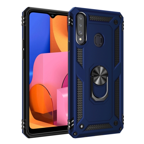 

For Galaxy A20s Shockproof TPU + PC Protective Case with 360 Degree Rotating Holder(Blue)