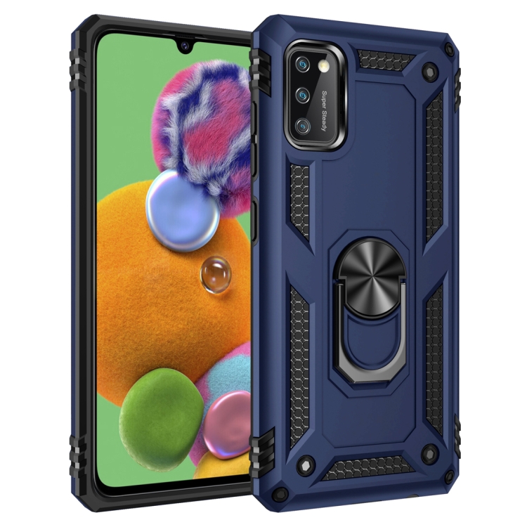 

For Galaxy A41 Shockproof TPU + PC Protective Case with 360 Degree Rotating Holder(Blue)