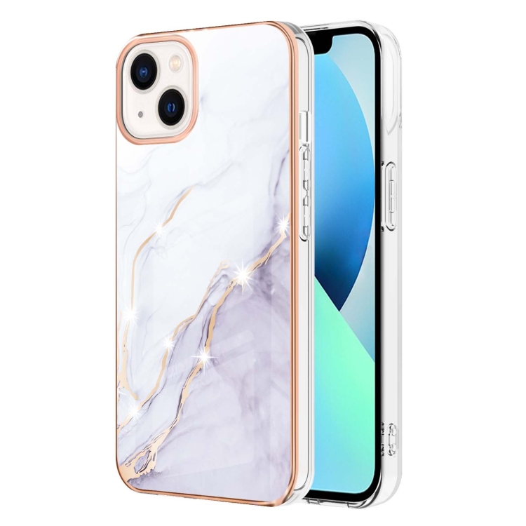

For iPhone 14 Electroplating Marble Pattern Dual-side IMD TPU Shockproof Phone Case (White 006)