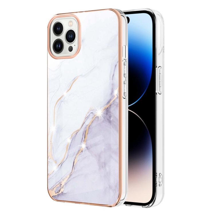 

For iPhone 14 Pro Electroplating Marble Pattern Dual-side IMD TPU Shockproof Phone Case(White 006)