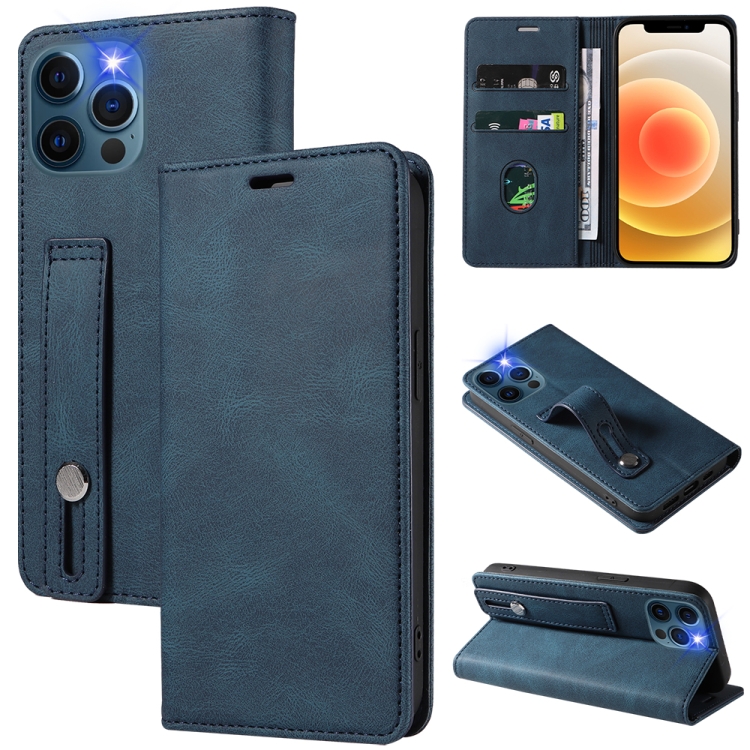 

Wristband Magnetic Leather Phone Case For iPhone 12 Pro Max(Dark Blue)