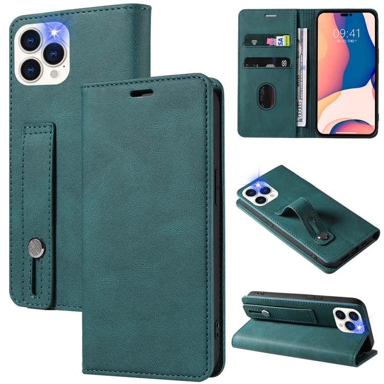 

Wristband Magnetic Leather Phone Case For iPhone 13 Pro(Light Blue)
