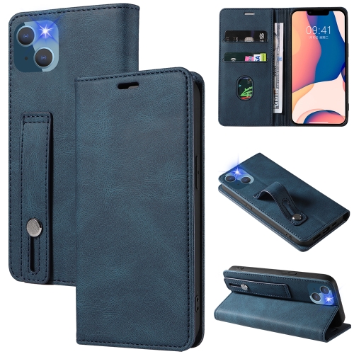 

Wristband Magnetic Leather Phone Case For iPhone 13 mini(Dark Blue)
