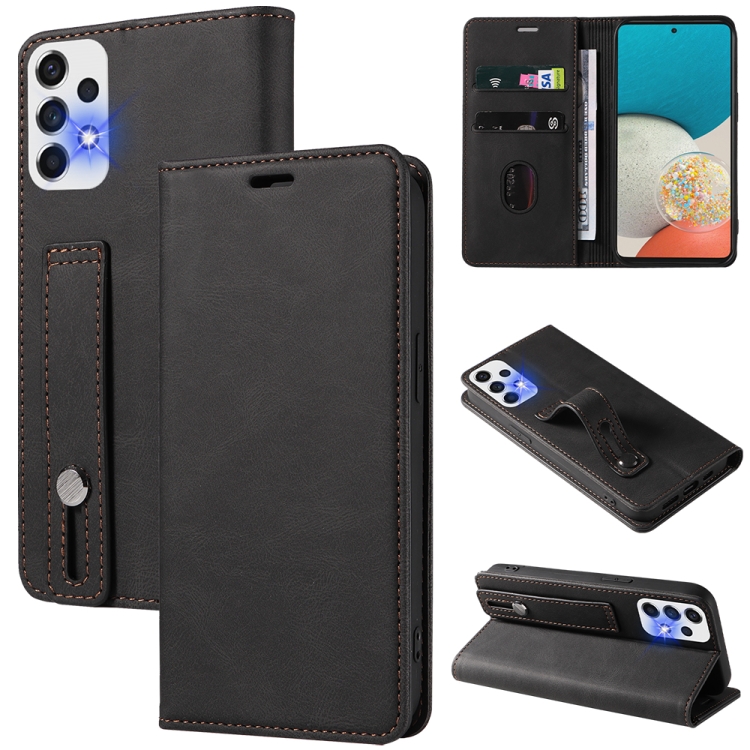 

For Samsung Galaxy A53 Wristband Magnetic Leather Phone Case(Black)