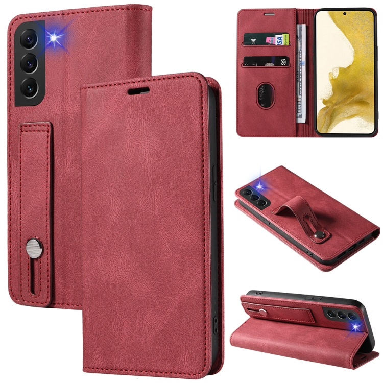 

For Samsung Galaxy S21+ 5G Wristband Magnetic Leather Phone Case(Red)