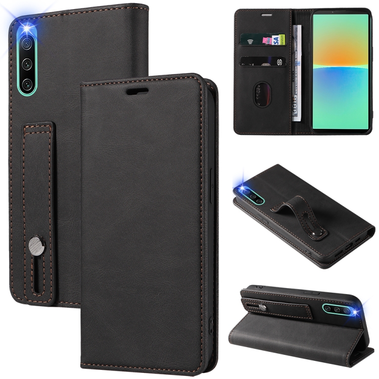 

For Sony Xperia 10 IV Wristband Magnetic Leather Phone Case(Black)