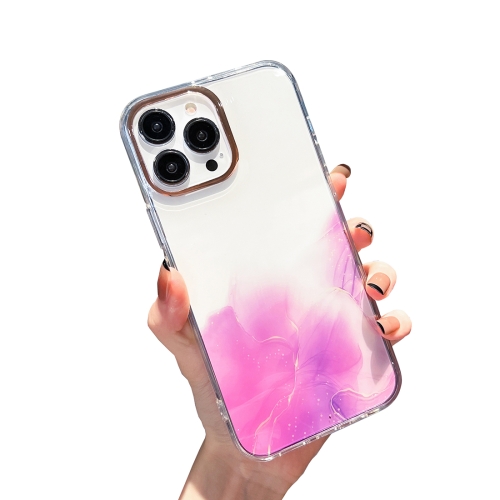 

For iPhone 14 Pro Max Gold Halo Marble Pattern Phone Case (Purple)