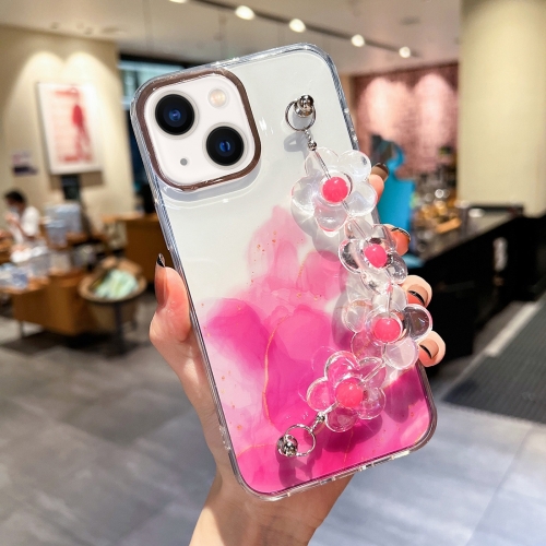 

Gold Halo Marble Pattern Case with Flower Bracelet For iPhone 14 Max(Pink)