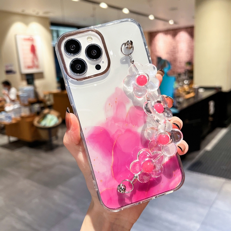 

Gold Halo Marble Pattern Case with Flower Bracelet For iPhone 12(Pink)