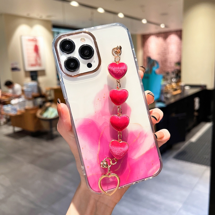 

Gold Halo Marble Pattern Case with Love Bracelet For iPhone 12 Pro(Pink)
