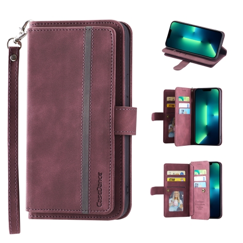 

9 Card Slots Splicing Magnetic Leather Flip Case For iPhone 13(Wine Red)