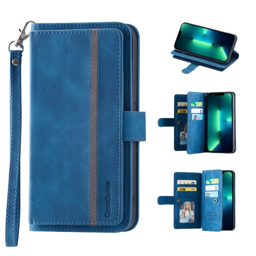 

9 Card Slots Splicing Magnetic Leather Flip Case For iPhone 13 Pro(Blue)