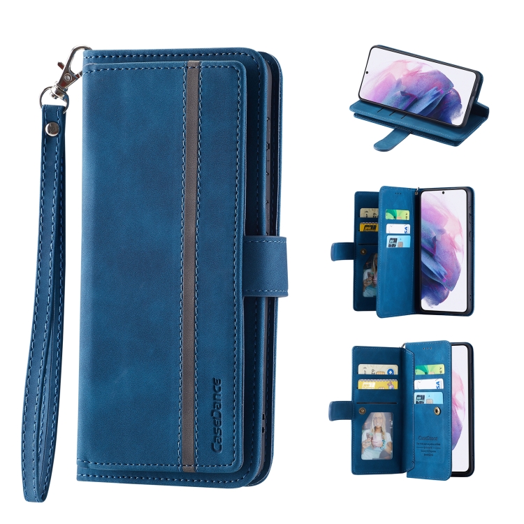 

For Samsung Galaxy S20 FE 9 Card Slots Splicing Magnetic Leather Flip Phone Case(Blue)
