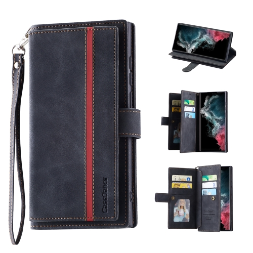 

For Samsung Galaxy S22 Ultra 5G 9 Card Slots Splicing Magnetic Leather Flip Phone Case(Black)