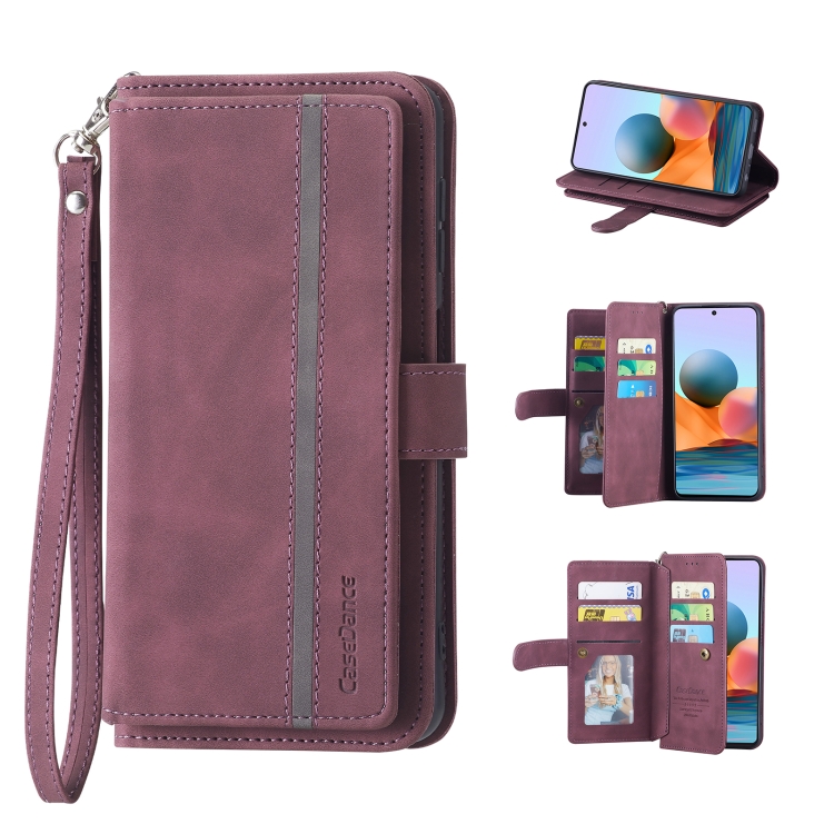 

For Xiaomi Poco F3 9 Card Slots Splicing Magnetic Leather Flip Phone Case(Wine Red)