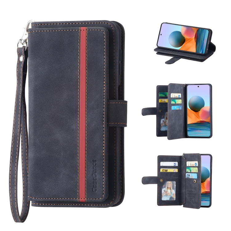 

For Xiaomi Redmi Note10 4G Global 9 Card Slots Splicing Magnetic Leather Flip Phone Case(Black)