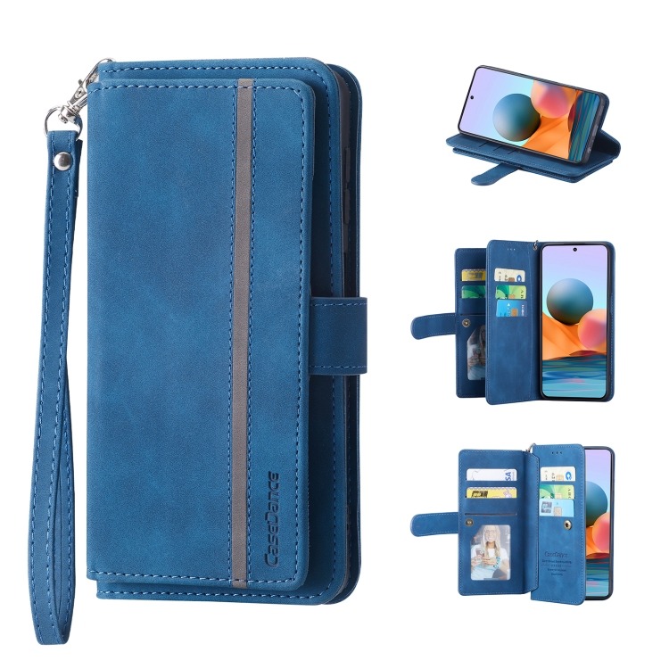 

For Xiaomi Redmi Note 11S Global 9 Card Slots Splicing Magnetic Leather Flip Phone Case(Blue)