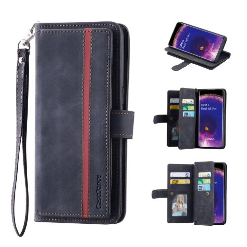 

For OPPO Find X5 9 Card Slots Splicing Magnetic Leather Flip Phone Case(Black)