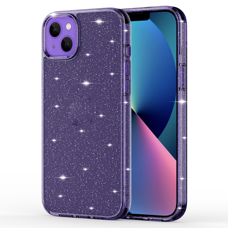 

Crystal Clear Glitter Airbag Phone Case For iPhone 14 Max(Transparent Purple)