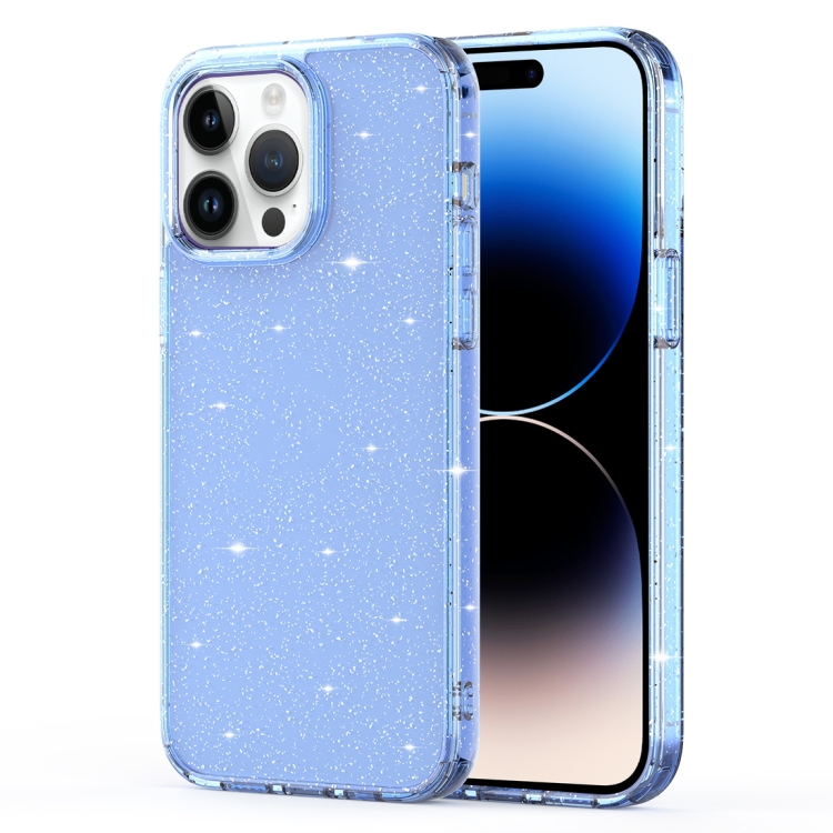 

Crystal Clear Glitter Airbag Phone Case For iPhone 14 Pro(Transparent Sierra Blue)