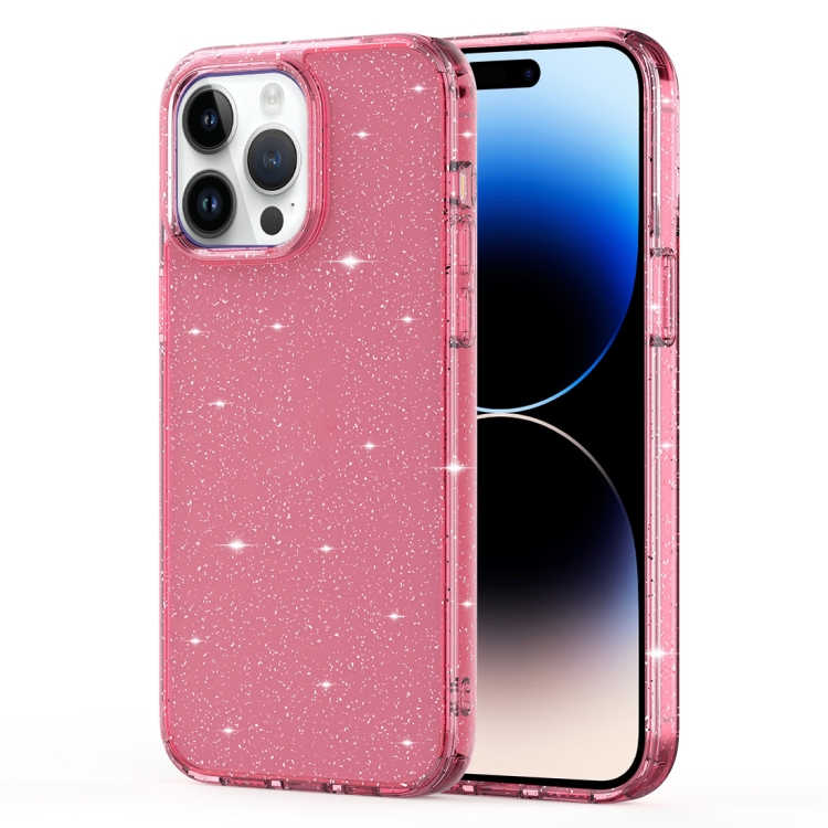 

For iPhone 14 Pro Max Crystal Clear Glitter Airbag Phone Case (Transparent Pink)